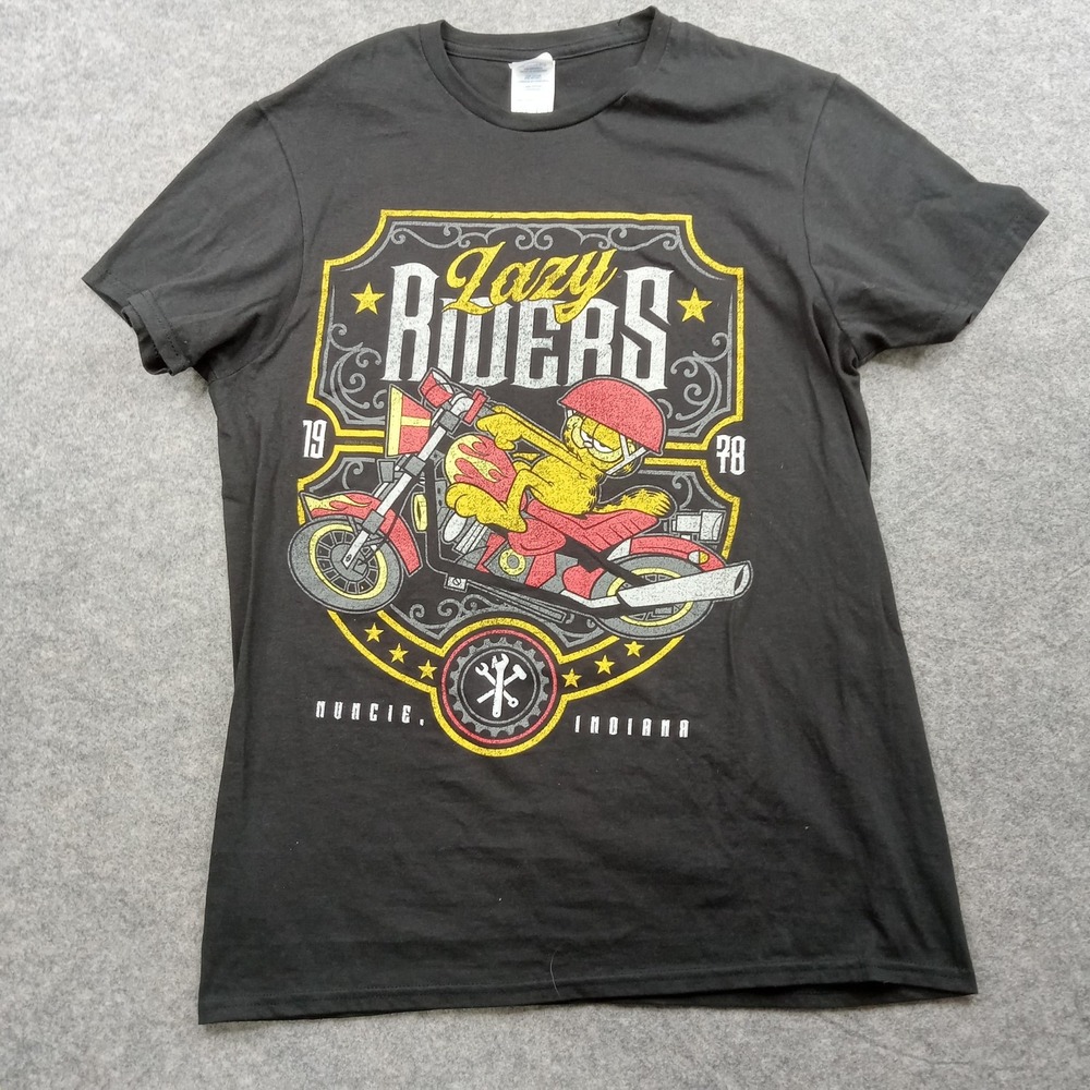 Lazy Riders Shirt Mens Medium Black Motorcycle Graphic Muncie Indiana Tee
